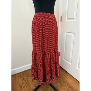 Max Studio Orange and Multi Color Boho Maxi Skirt with Ruffle Hem